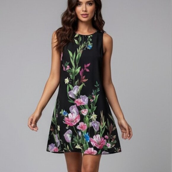 Floral Print Tank Dress Black - Picture 1 of 9